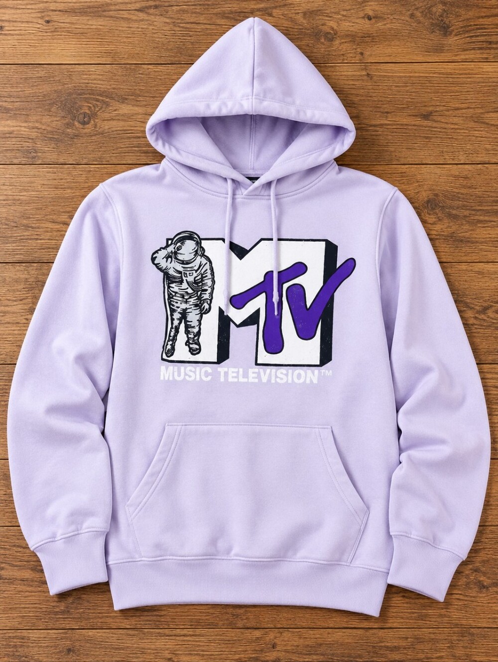 MTV Hoodie Large Lilac Purple Astronaut Graphic Music Television Pullover -L